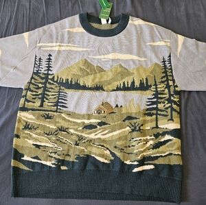 Simons Scenic Cabin Mountain Landscape Oversized Sweater